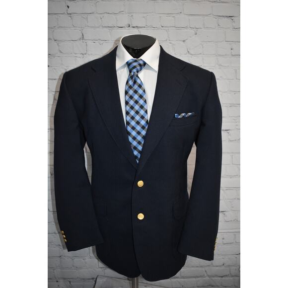Vintage Stafford Blazer Sportscoat Jacket Gold Buttons Mens Size 42 Reg Blue - Picture 1 of 11